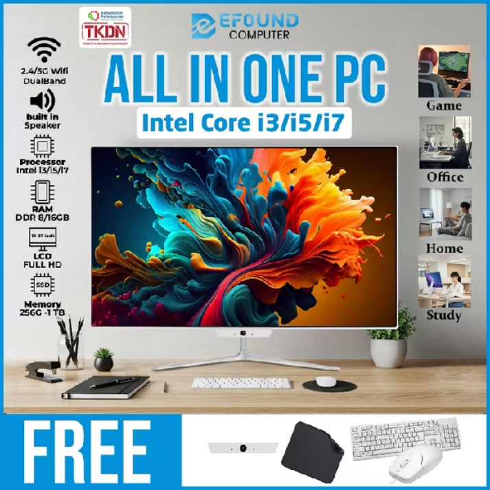 eFound PC All-in-One Intel Core i3/i5/i7 – Super Tipis, Full HD 27 inch Z2, 16GB RAM, 1TB SSD Cocok untuk Rumah, Belajar, Kantor & Sekolah