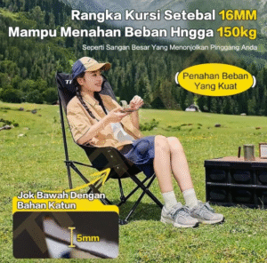 Kursi Lipat Outdoor Sandaran Tinggi Dengan Kepala Busa Tebal Kursi Lipat Camping Beban 150kg