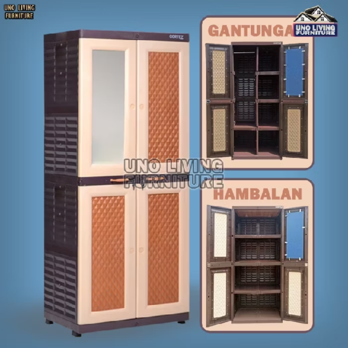 Lemari Pakaian Plastik Jumbo Lemari 4 Susun Cortez Gantungan Dan Hambalan Kaca Full Kunci