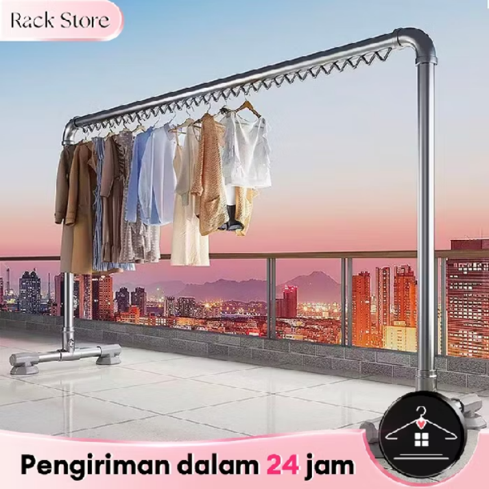 Tabung Baja Jemuran Baju 200cm Jemuran Baju Stainless Steel Gawang Baju Stainless/Windproof Hook