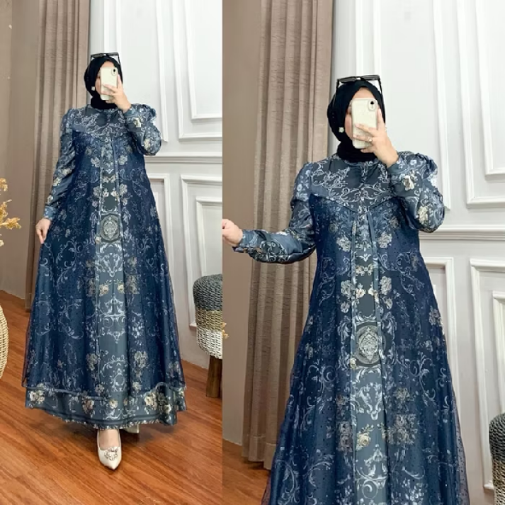 SAVIRA DRESS GAMIS KONDANGAN LEBARAN 2026 MEWAH ARMANI SILK TILE SNOW
