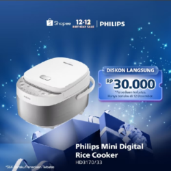Philips Mini Digital Rice Cooker / Magicom HD3170/33 0.85 L, Penanak Nasi, Inner Pot Anti Lengket – White